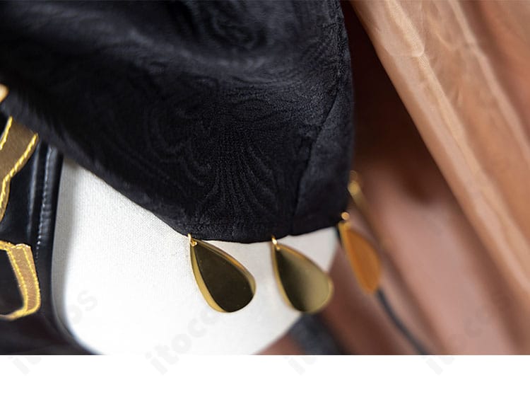 エレシュキガル衣装の裾フリルと衣摆装飾の近接。ゴシック感のある縁取りと陰影表現