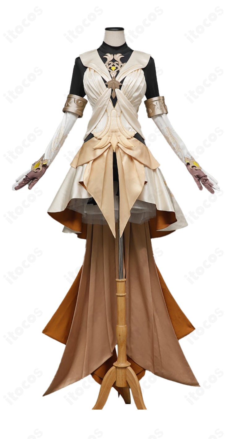 崩壊：スターレイル 黄金裔アグライア衣装の正面スタイル。レオタード基調と金色モチーフのデザインがわかる画像。