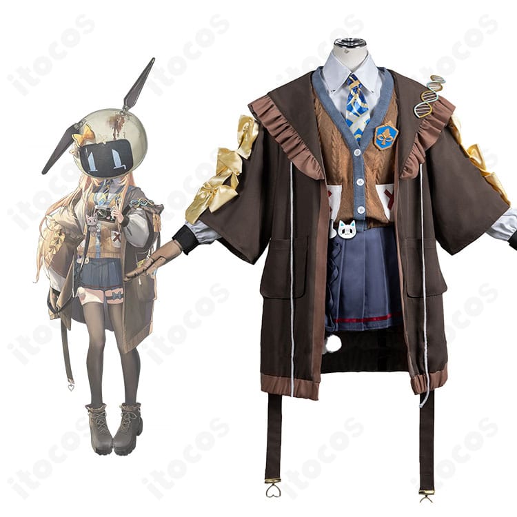 無期迷途 リンのコスプレ衣装・正面全体と公式イメージの融合構図。マントと胸飾りを含むデザイン再現が伝わる商品画像。