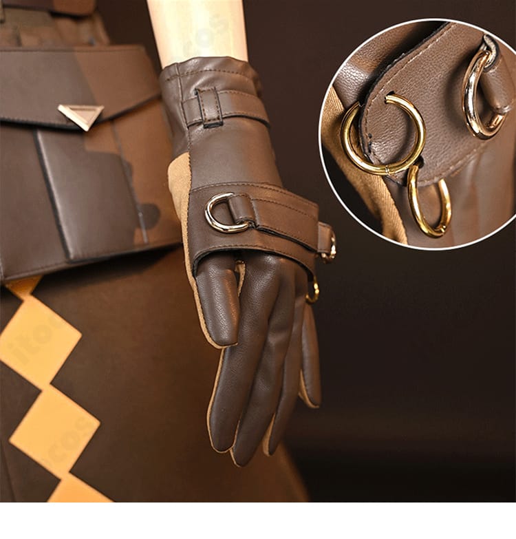 手袋の装飾ディテール。手首の意匠や素材の見え方、全体コーデとの相性を示す画像