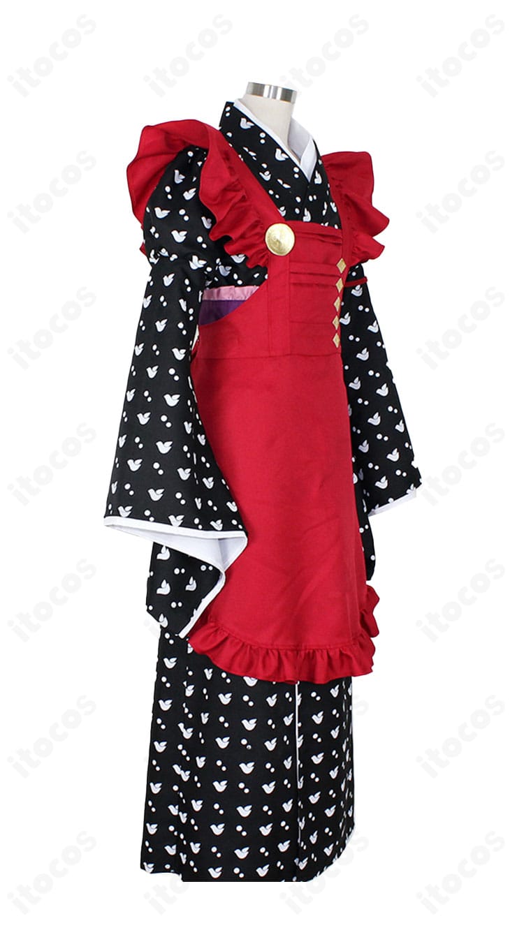 AMNESIA 主人公 和服メイド服の右側面。コルセットベルトのフィット感と裾のラインを強調。