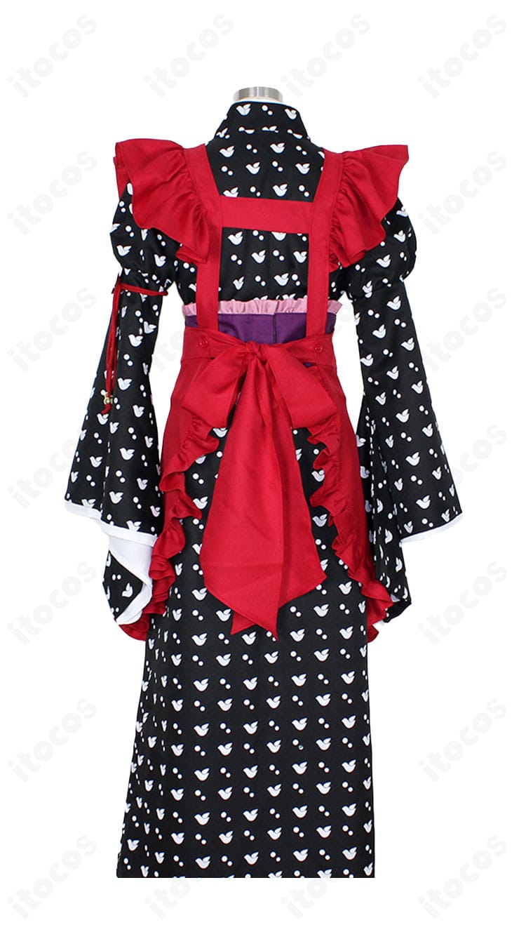 AMNESIA 主人公 和服メイド服の背面。リボン結びと背中のシルエット、エプロンの落ち感を表現。