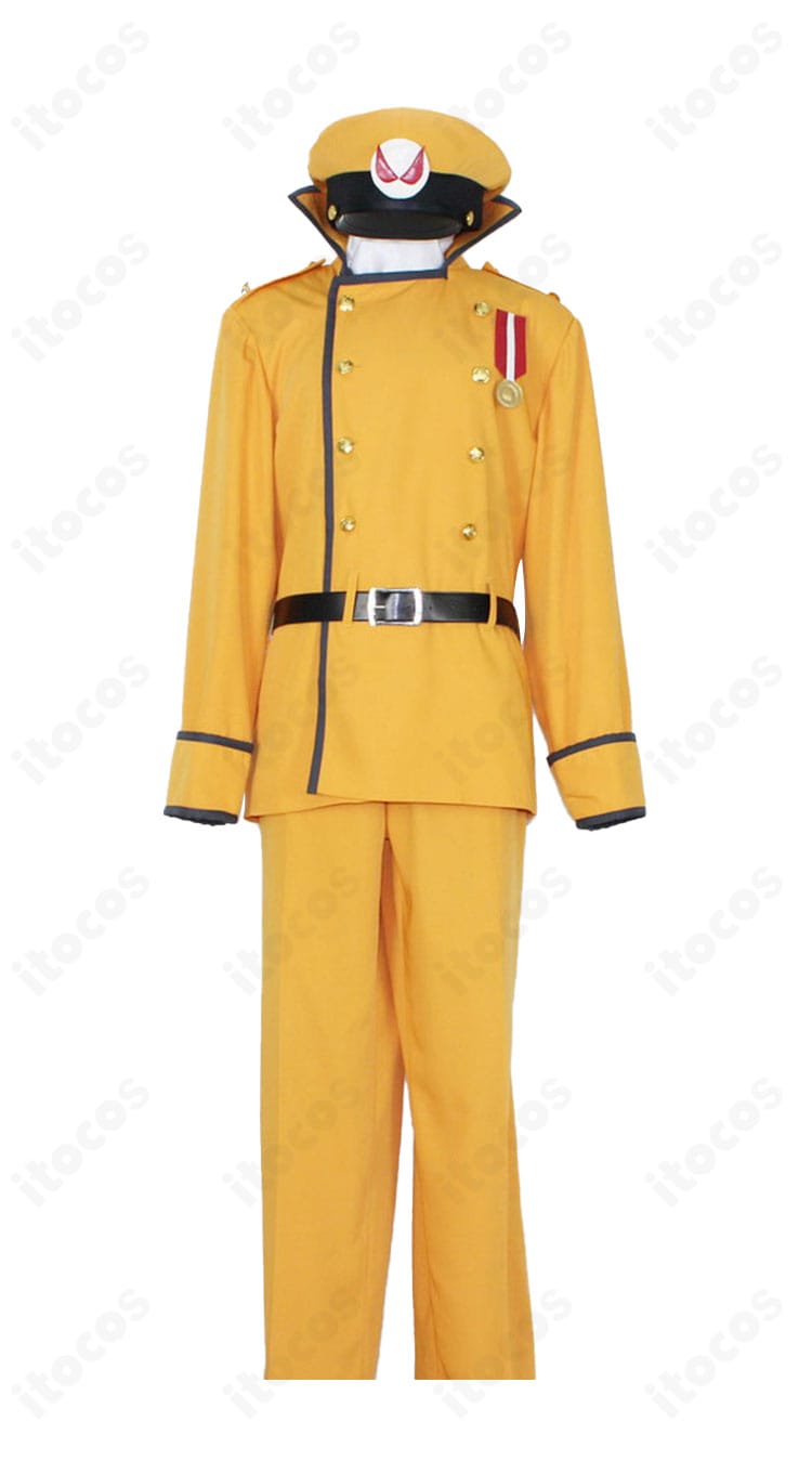 オレスキー衣装の正面図。襟元から裾線、ベルト位置、スカーフの見え方まで確認できるディテール。