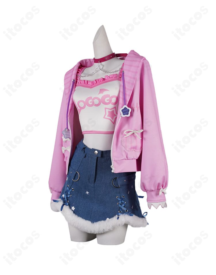 商品側面図。袖口やコートライン、スカートのフレア感など立体的な装飾ディテールを確認。