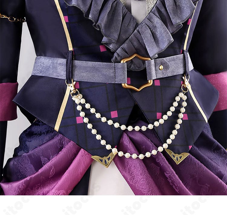 巴日和 コスプレ 衣装 腰飾りディテール。チェーンとリボンの重なりで豪華さを演出