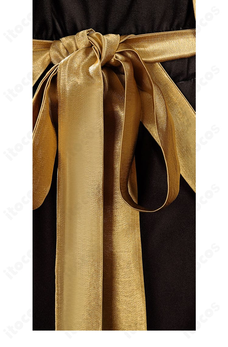 ナタ コスプレ衣装 腰部分の紐飾り。特徴的な結びと装飾パーツの再現を強調。