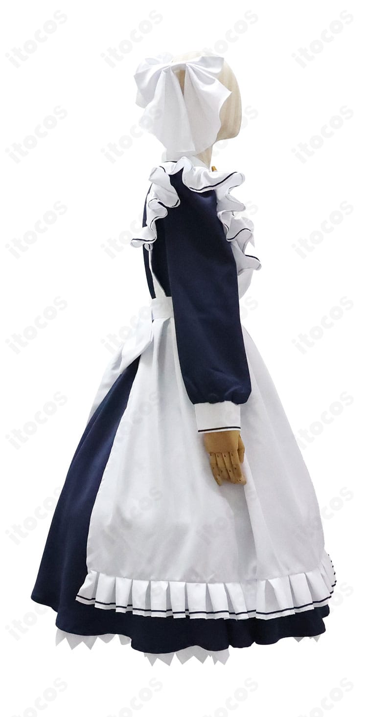 エプロンとフロントリボンのディテール接写・縁取りや結び目の質感が分かるカット