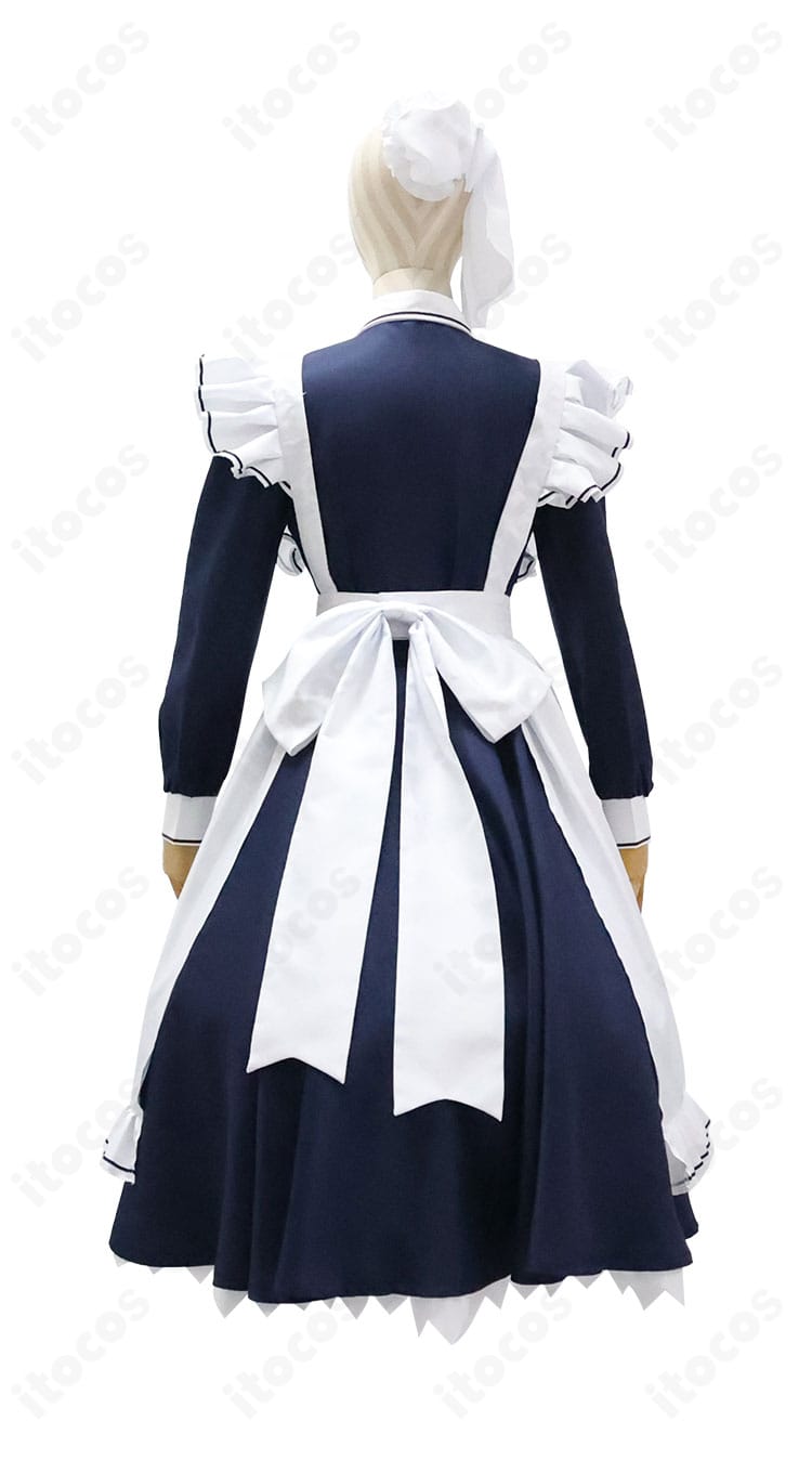 背面全体図・エプロンの結びと背面ラインが分かる四季ナツメ制服デザイン