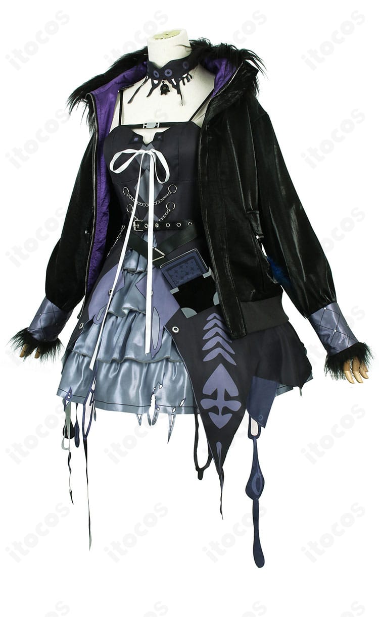 シオリ・ノヴェラ初期衣装コスプレ側面。ウエストラインとスカートの美しいフレアが分かる角度