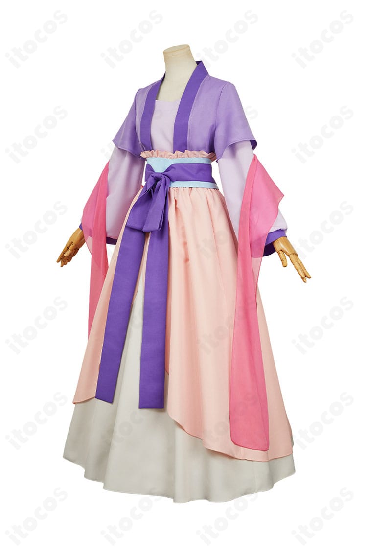 ITOCOS 薬屋のひとりごと 猫猫コスプレ衣装 左側面。ショールの落ち感と重ねのラインを強調した画像