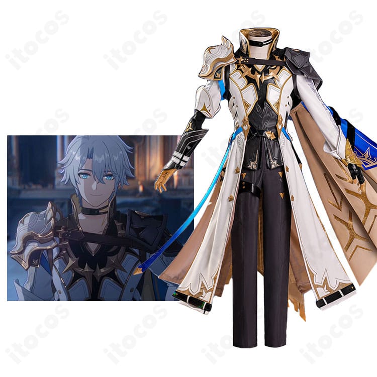 崩壊：スターレイル ファイノンのコスプレ衣装一式とキャラクターイメージの組み合わせ。肩鎧とマントを含む高再現セットの全体構成。