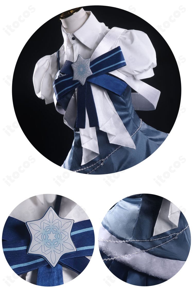 装飾・刺繍のクローズアップ。SNOW MIKU 2025 鏡音リン衣装の繊細なモチーフと質感を強調。