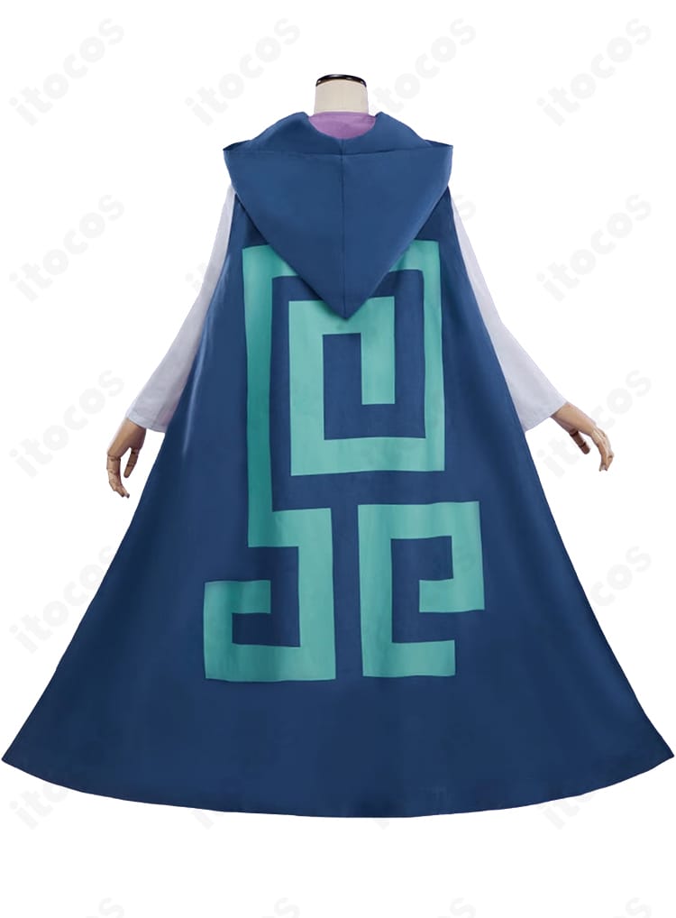 ゼルダ姫コスプレ衣装の背面。背中の模様とマントの落ち感まで忠実に再現した様子。