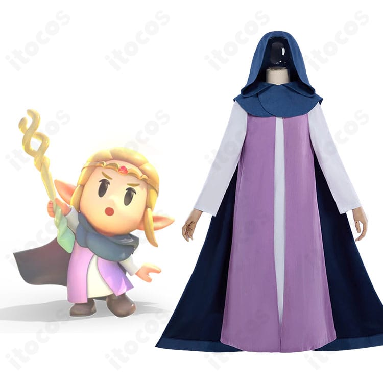 ゼルダ姫のコスプレ衣装を正面と公式アート風に比較した画像。冒険者要素を感じるコートとマントのデザインを高再現。