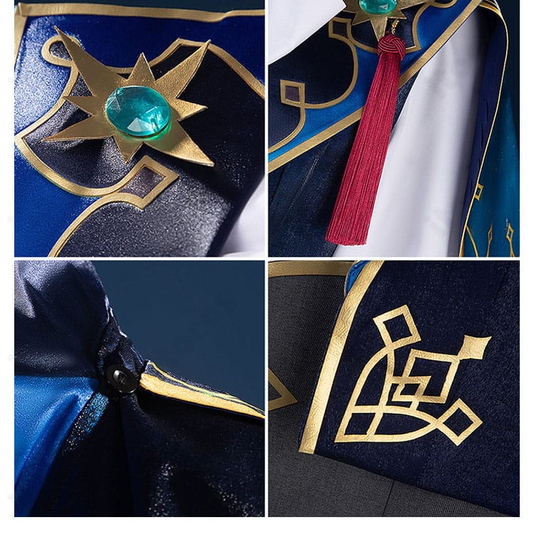 襟元と襟飾りの拡大。縁取りと装飾テープの精緻な仕上がり。