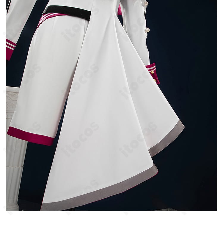 外套背面の裾装飾、動きに連動する優雅なデザイン