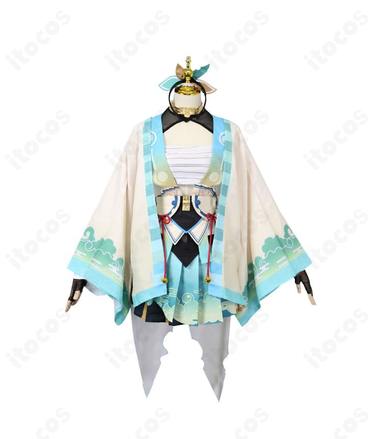 正面から見た風真いろは 初期衣装コスプレ。透け感トップスと配色バランスを忠実再現し、細部まで整ったデザイン。