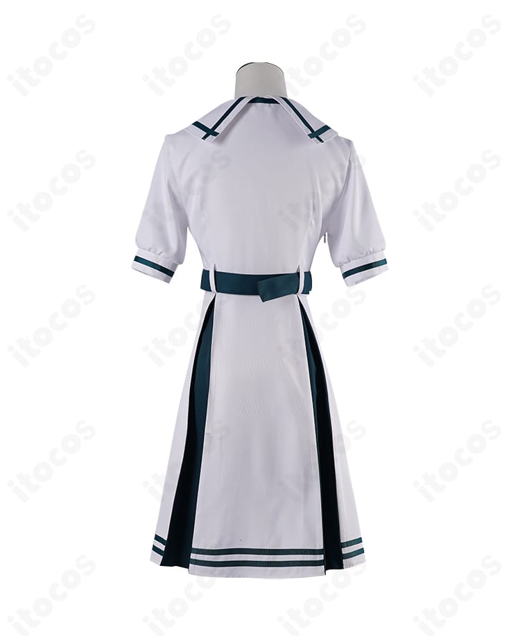 若葉睦 月ノ森女子学園夏制服コスプレ衣装の背面デザインとスカート広がりの様子