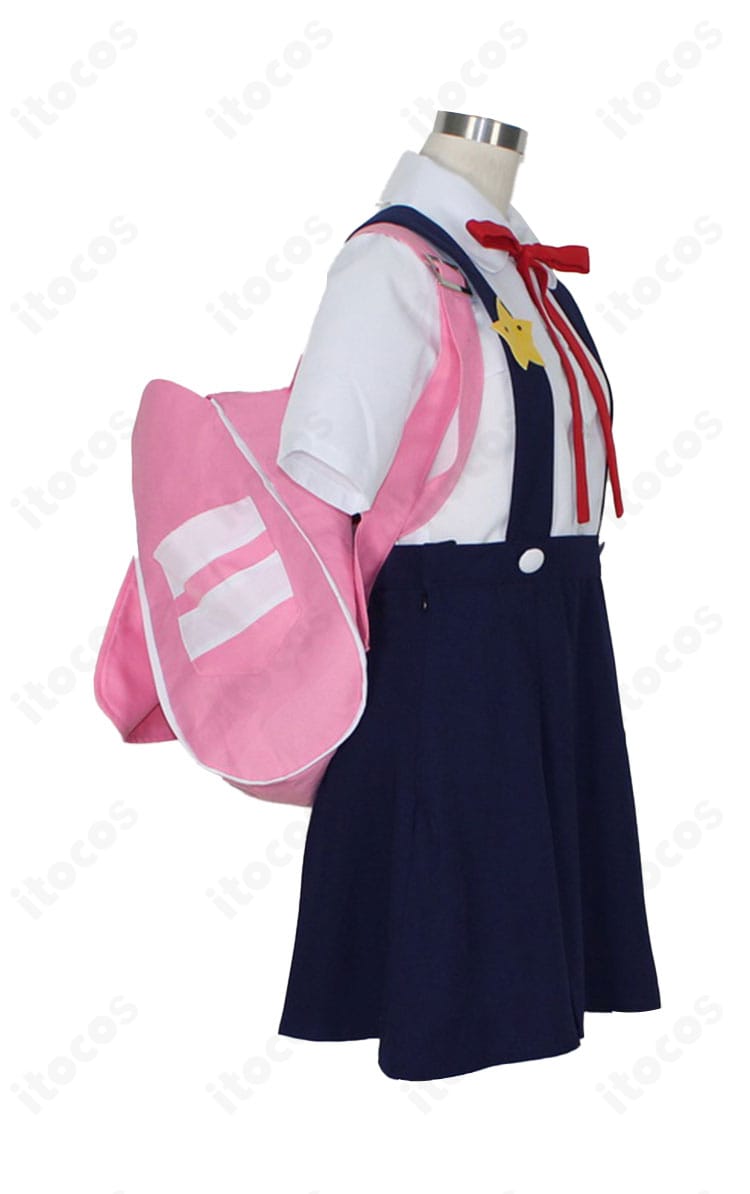 商品右側面。八九寺真宵コスチュームのサイドラインとスカートの広がり、バックパック位置関係を確認できる画像。