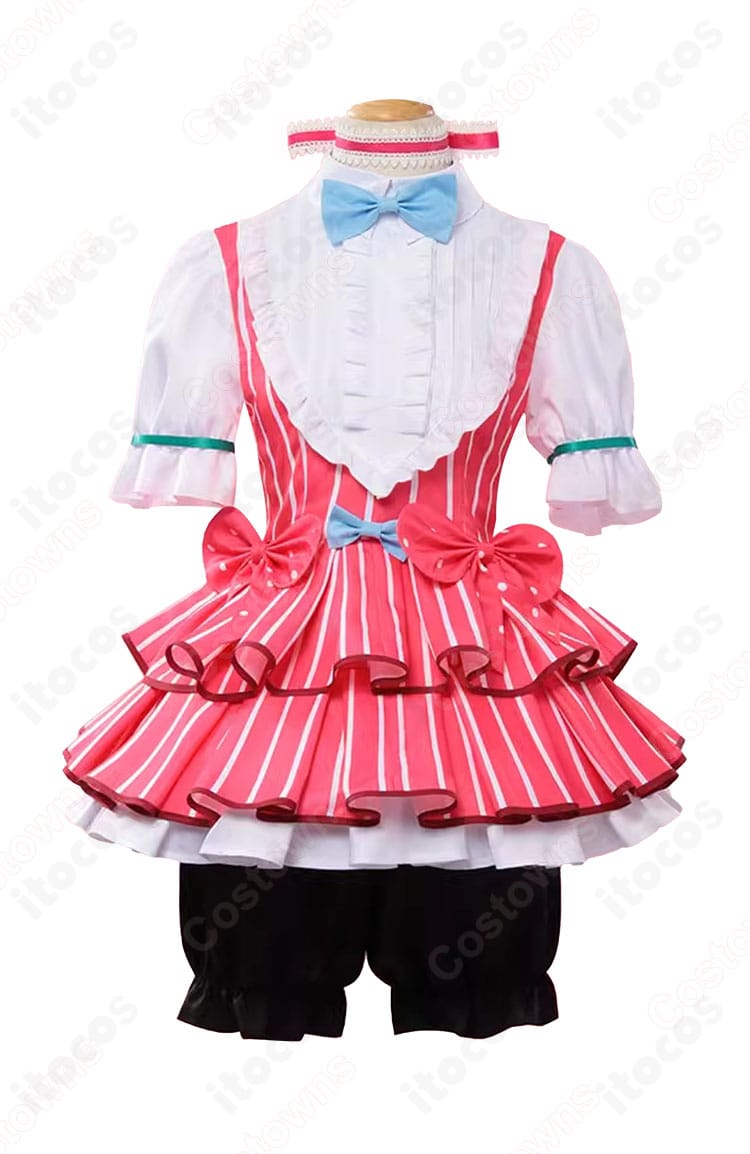 ガールズバンドクライ 井芹仁菜コスプレ衣装の正面全体画像。ワンピースと蝶ネクタイのバランスが分かる。
