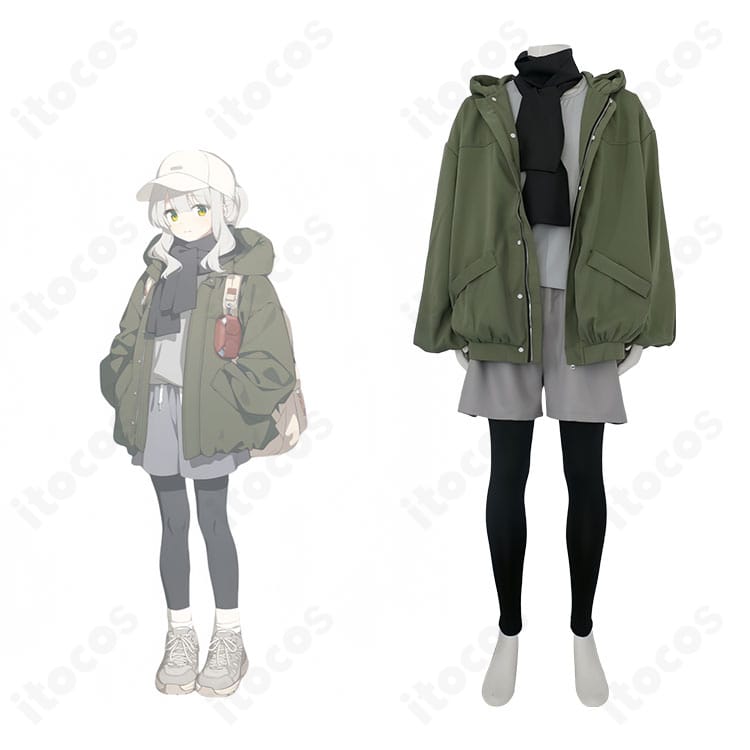 ブルーアーカイブ 小鈎ハレのキャンプ衣装コスプレ一式。キャラクターイメージを忠実に再現した全身コーデの完成写真。