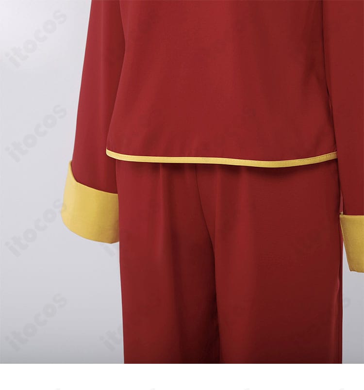 腰部装飾の拡大。ウエスト周りのライン取りとパイピングが分かる銀魂 神楽チャイナ服のディテール画像。