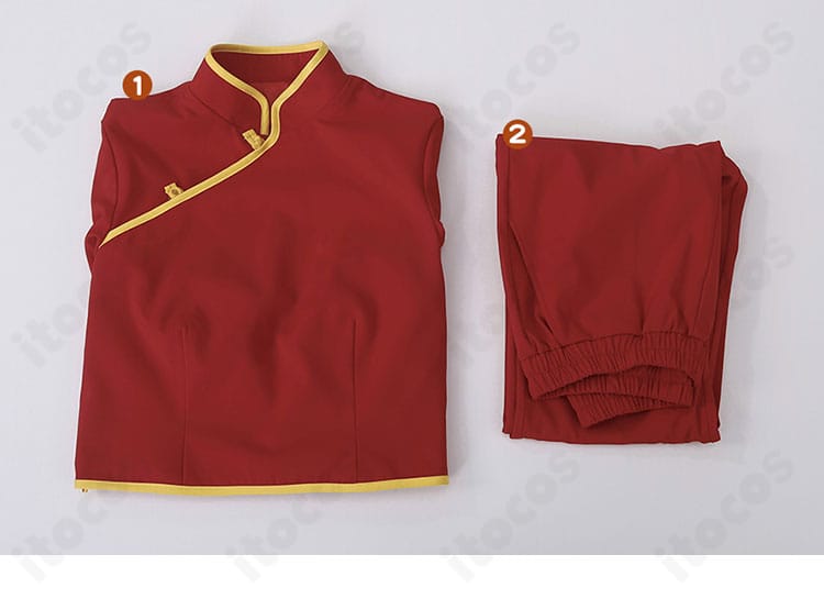 セット内容の一覧。トップスとズボンの2点が並んだ銀魂 神楽 チャイナ服コスプレの内容確認画像。