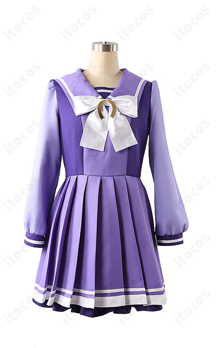 ウマ娘 トレセン学園制服 冬服セーラーの正面全身。ワンピースとスカーフ、ニーソックスまで高再現のセット内容が一目で分かる商品写真。