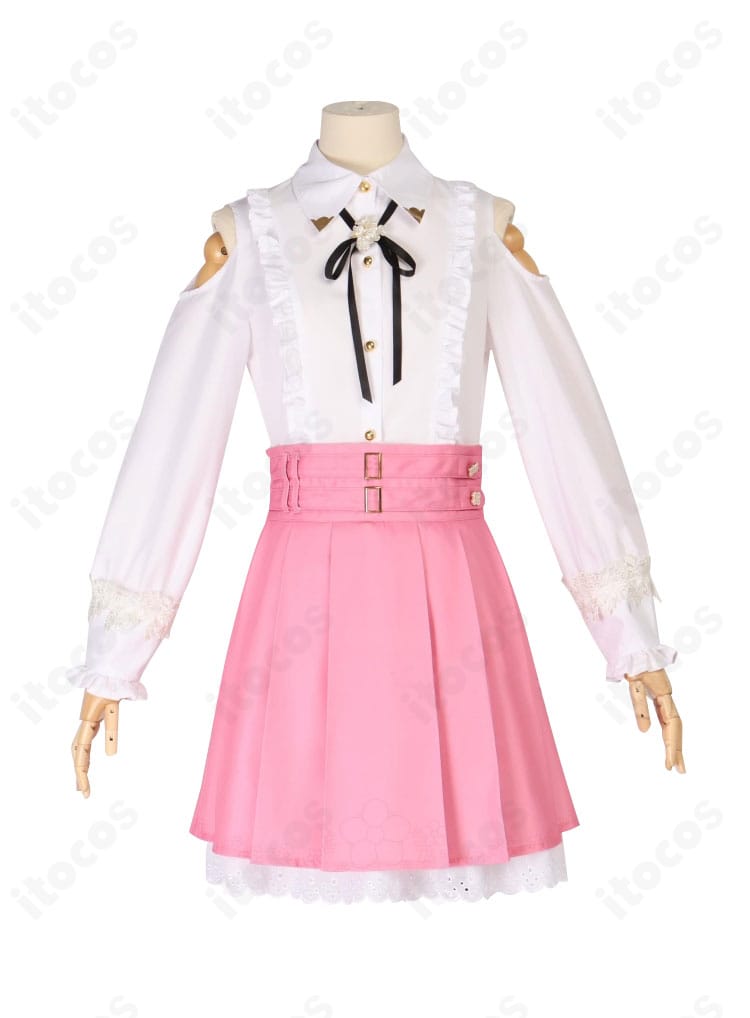 インナーシャツ正面ディテール。森カリオペ衣装専用パターンで襟元と前立ての意匠を再現