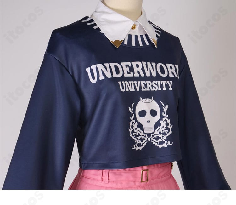 ホロライブ 森カリオペ スカートの柄・ロゴ装飾クローズアップ。世界観モチーフを再現したディテール