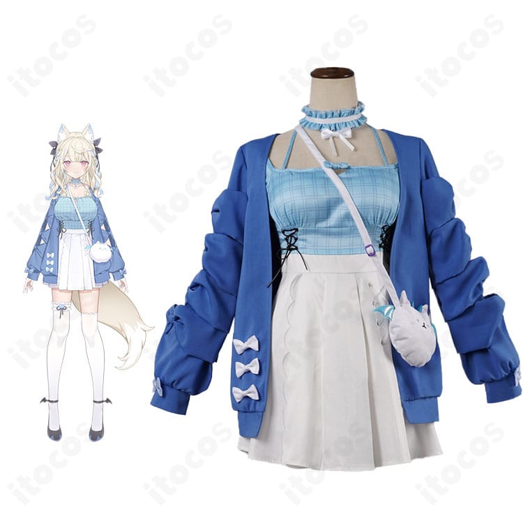 ホロライブ フワワ・アビスガードのカジュアル衣装と公式ビジュアル比較。配色・リボン・フードの再現度確認用ショット