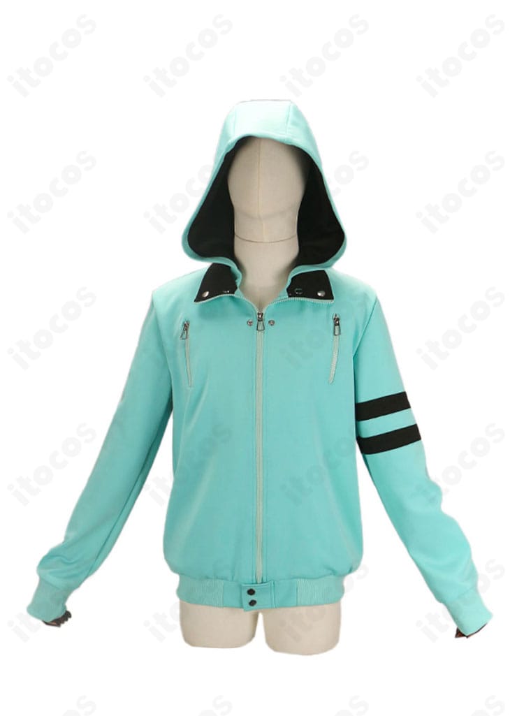 金木研 私服コート コスプレ衣装の正面フルショット。ロング丈と直線的シルエットを確認可能。