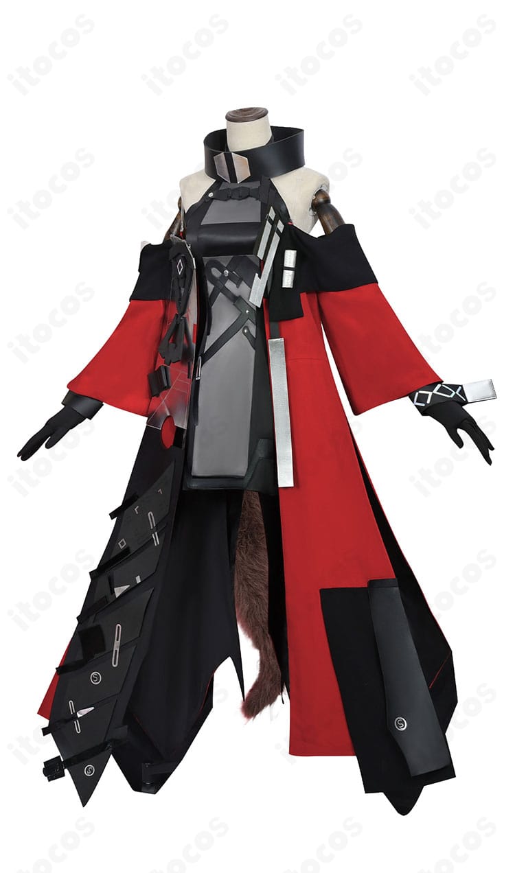 アークナイツ ギルベルタ コスプレ衣装 正面フルセット。ワンピースとコートの高発色素材が映える全体写真