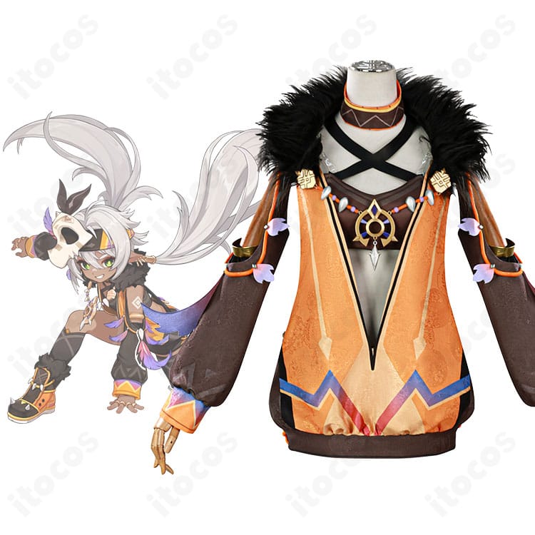 原神 イアンサ 通常版コスプレ衣装と公式ビジュアルの比較画像。世界観を忠実再現した造形が分かる構成