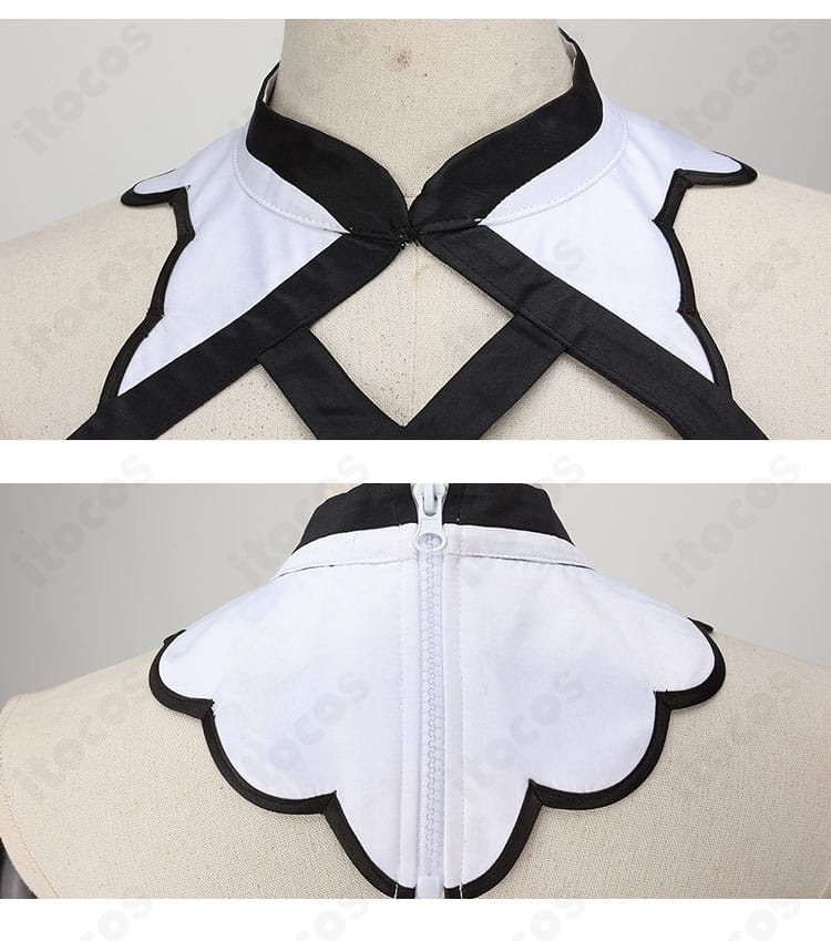 襟元と背面ファスナーのディテール。FGO アルクェイド 通常ver衣装の縫製と合わせの精度を示す拡大。