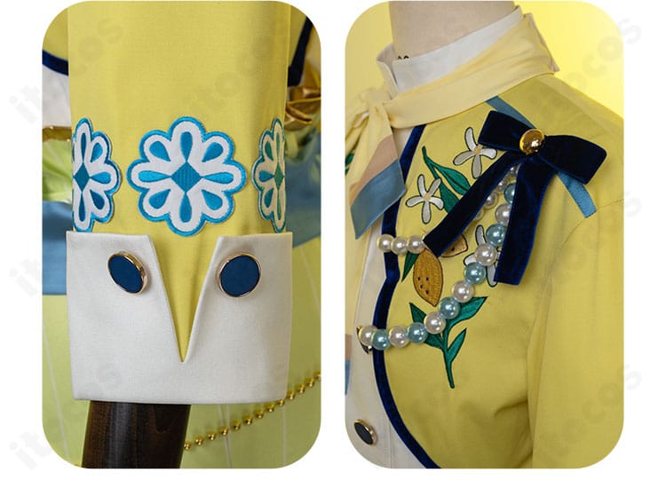 袖口の装飾ステッチと刺繍の細部。精密な縫製が分かるクローズアップ