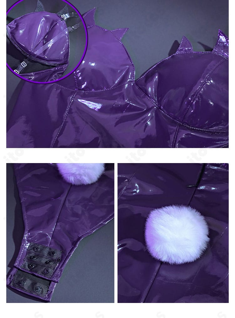 邪桒ナヅミ バニーガール衣装の腰飾りの接写。装飾の形状と留め位置が見えるディテール写真。