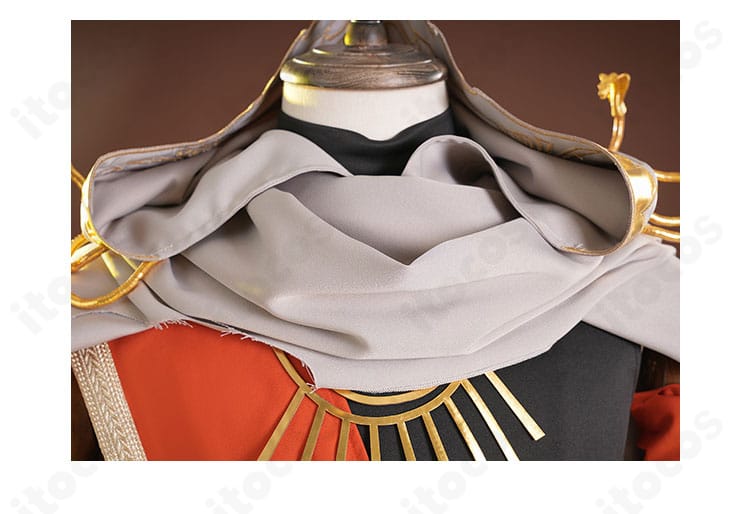 襟元ディテール：傭兵Fantasy World衣装の襟まわり装飾と縫製のアップ