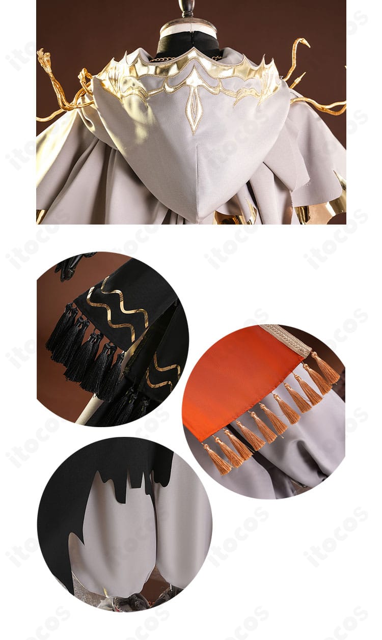 フードと装飾房のディテール：フード形状と流苏風パーツの質感表現