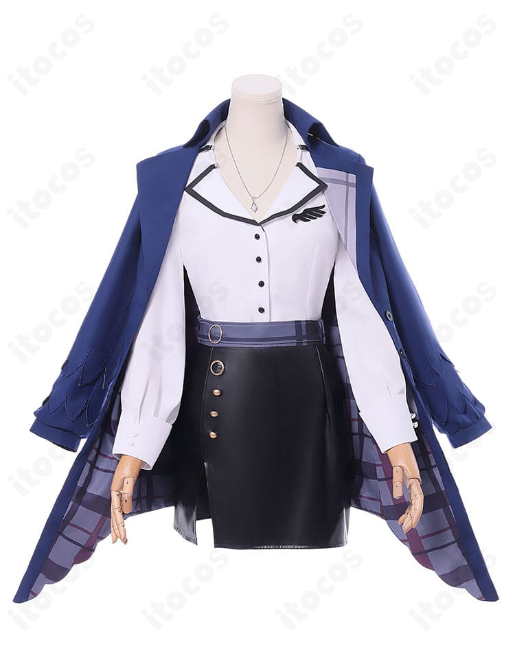 ネリッサ・レイヴンクロフト新衣装コスプレの正面全身。コートとスカートの配色が映える完成度。