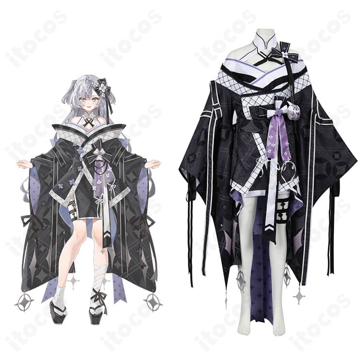 ホロライブ ベスティア・ゼータ着物コスプレ衣装の全身画像。和装モチーフを再現し高い再現度が伝わるカット。