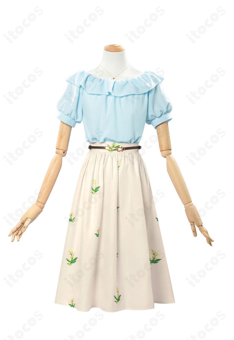 長崎そよ 私服コスプレ衣装の正面。トップスとスカートの配色、襟飾りの位置関係が分かる高品質仕上げ。