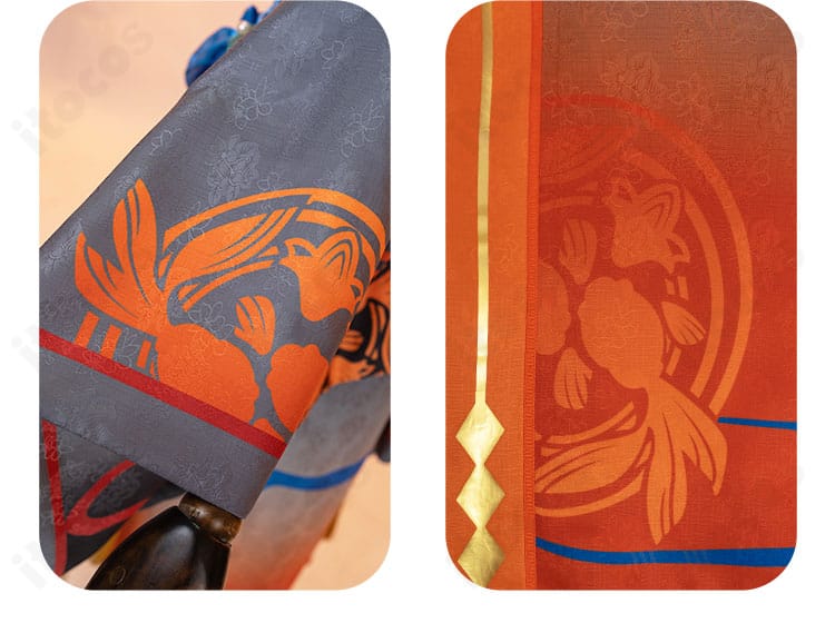 瞬祭礼衣装の袖装飾ディテール。トリムと模様の仕上がりを強調