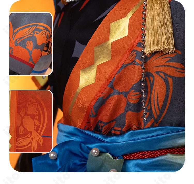 瞬祭礼衣装の襟元デザイン。縁取りと装飾の質感を示すディテールカット