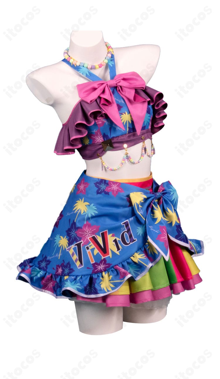 神崎美月 コスプレ衣装の側面図。立体的な腰リボンとスカートのドレープが強調される、美しいシルエットの確認画像。