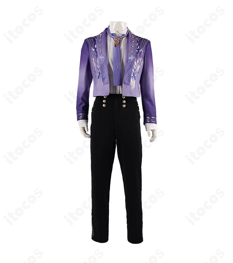 ホムラ衣装の正面ビュー。コートとシャツ、ネクタイ、襟飾りの配置がわかる高再現ディテール。