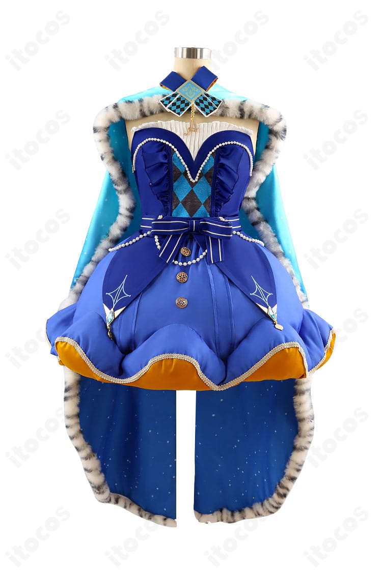 鳳えむ クイーン・オブ・ダイヤ コスプレ衣装の正面全体。トップスとスカート、マントのシルエットが分かる画像