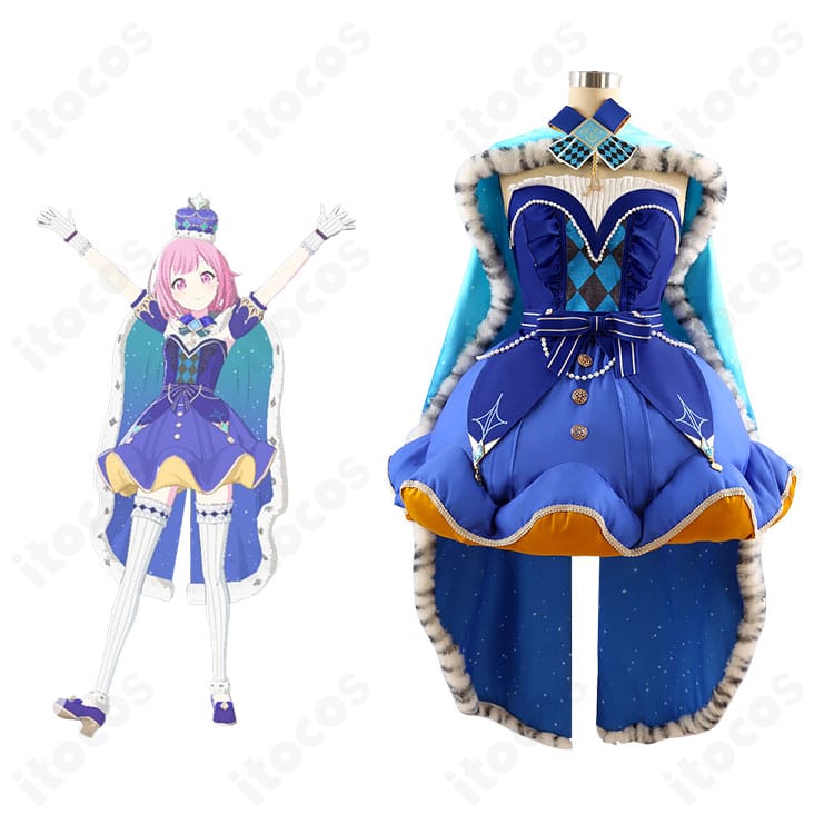 プロジェクトセカイ 鳳えむ クイーン・オブ・ダイヤのコスプレ衣装一式とキャラクターイメージの組み合わせ写真
