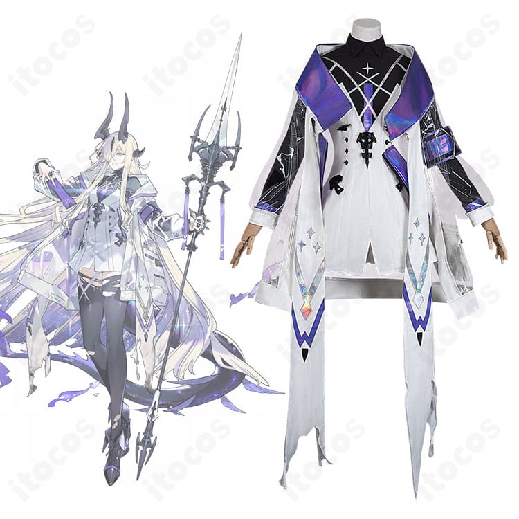 アークナイツ エブラナ・ダブリンのコスプレ衣装一式とキャラクター再現例。角や額飾りまで含む高再現フルセットの全体像。