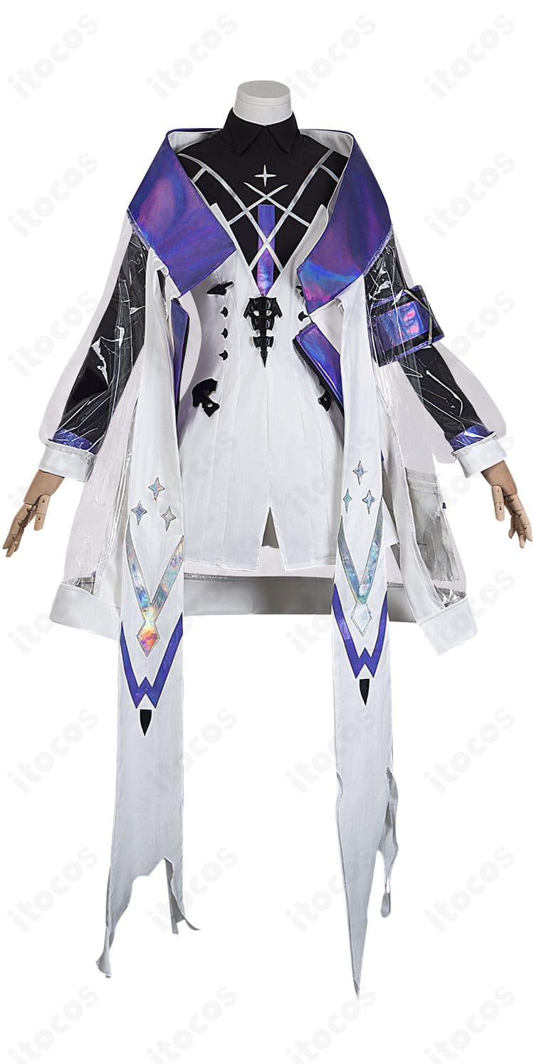 アークナイツ エブラナ・ダブリン コスプレ衣装の正面全身。コート×ワンピース構成と精緻な装飾がわかる画像。